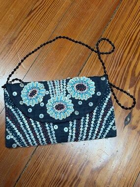 Moya Beaded Floral Black Evening Clutch